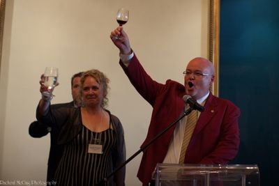 Jacoba Knaapen toasting with Kyle Rae Photo